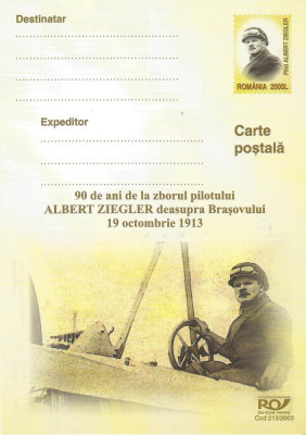 |Romania, 90 de ani de la zborul lui A. Ziegler deasupra Brasovului, cps, 2003 foto