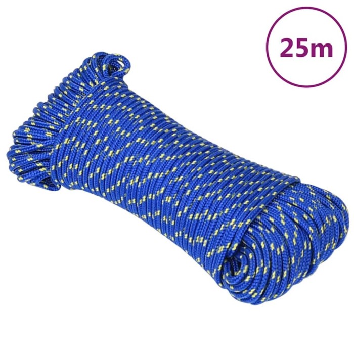 vidaXL Fr&acirc;nghie de barcă, albastru, 4 mm, 25 m, polipropilenă