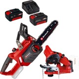 Einhell GE-LC 18/25 Li PXC + Starter Kit + GE-CS 18 Li PXC - Drujba 25 cm 4.3 m/s + Set 2 acumulatori si incarcator Li-Ion 18 V 4 Ah + Masina de ascut