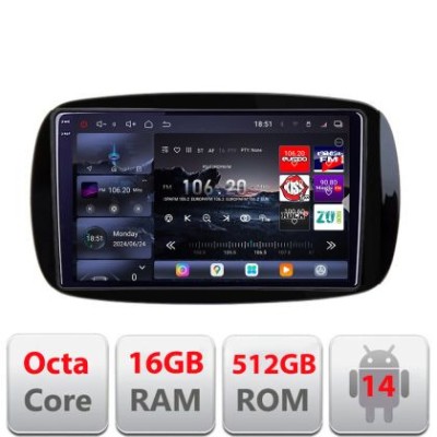 Navigatie Smart For Two 2015- Edotec Kit-Smart15 8 core QLED 2K 16+512 360 Android Waze USB Navigatie Internet Youtube Radio CarStore Technology foto