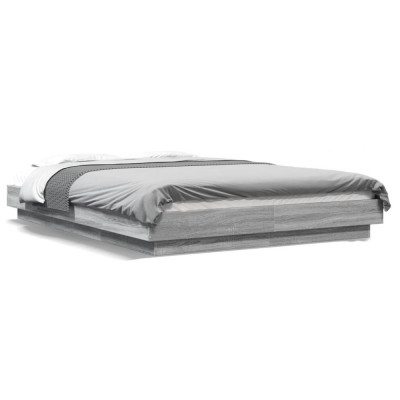 vidaXL Cadru de pat cu lumini LED gri sonoma 120x200 cm lemn prelucrat foto