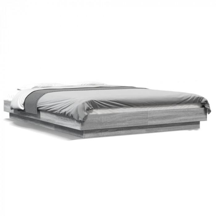 vidaXL Cadru de pat cu lumini LED gri sonoma 120x200 cm lemn prelucrat