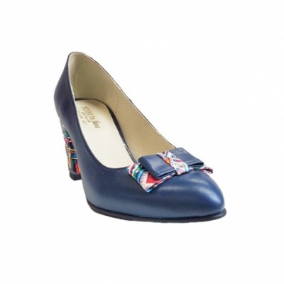 Pantofi eleganti dama, albastri, din piele naturala box, toc 6 cm - NA41A2 foto
