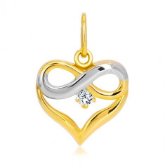 Pandantiv din aur combinat de 14K - contur de inimă, semnul infinitului, zirconiu