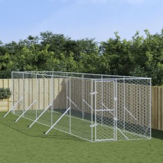 vidaXL Padoc de exterior pentru c&acirc;ini argintiu 2x10x2m oțel galvanizat