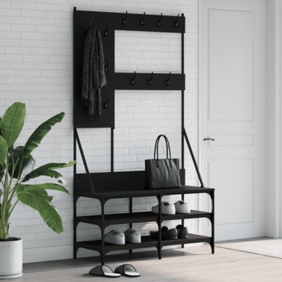 vidaXL Suport de haine cu raft de pantofi, negru, 100x40x184 cm foto