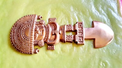 G263-Aplica Peru Zeu incas bronz masiv aurit stare foarte buna. Inaltime 28 cm, latime 11,5 cm. Greutate 500 grame. foto