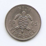 Fiji 6 Pence 1965 - Elizabeth II, Cupru-nichel, B11, 19.5 mm KM-19 (1), Australia si Oceania