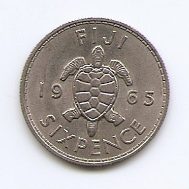 Fiji 6 Pence 1965 - Elizabeth II, Cupru-nichel, B11, 19.5 mm KM-19 (1) foto