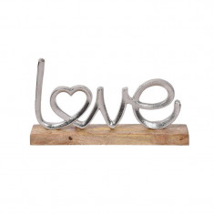 Decoratiune metalica cu baza din lemn, Model Love, 31.5x18 cm, ATU-089064