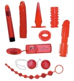 Set 9 Jucarii Sexuale Trandafiri Rosii: Vibrator, Dildo, Manson, Glont Vibrator, Bile Duo, Dop Anal, Inel Penis