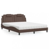 VidaXL Pat, Viana, cu saltea, maro, 160x200 cm, piele ecologică 3208805