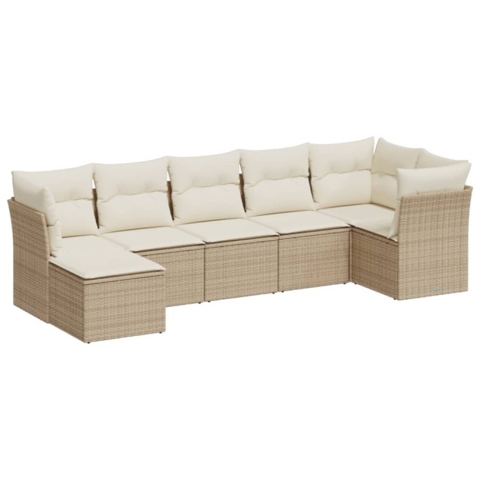 Set canapele de gradina, 7 piese, cu perne, bej, poliratan