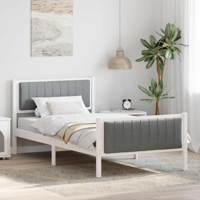 vidaXL Cadru de pat Alb și gri deschis 100 x 200 cm Lemn masiv de pin 878493