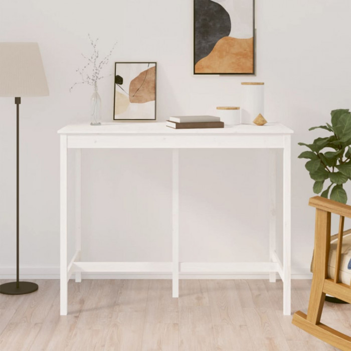Gossi masa de bar, alb, 140x80x110 cm, lemn masiv de pin