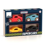 Cutie cu 4 masinute de cursa din lemn - Vilac