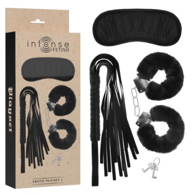 INTENSE - FETISH EROTIC PLAYSET 1 WITH HANDCUFFS, BLIND MASK AND FLOGGER foto