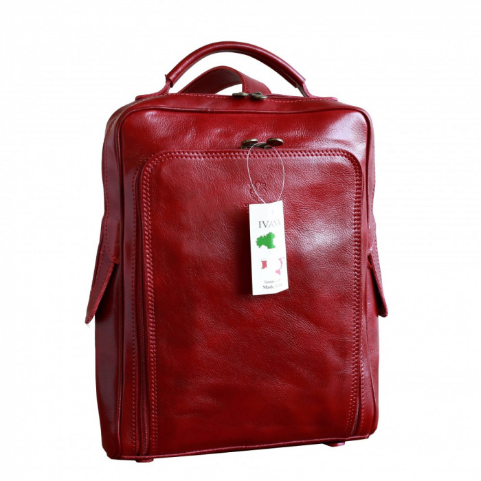 Rucsac din piele naturala vachetta, port laptop, bordo, R106D