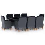 vidaXL Set mobilier exterior cu perne, 9 piese, gri &icirc;nchis, poliratan
