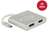 Multiplicator USB-C (DP Alt Mode) la 1 x HDMI + 1 x Displayport 4K 30 Hz, Delock 87716