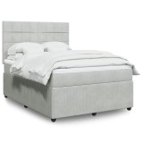 VidaXL Pat box spring cu saltea, gri deschis, 140x190 cm, catifea
