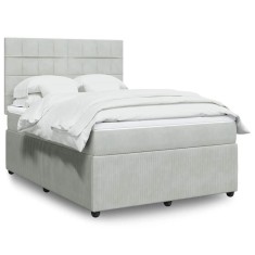 Gossi pat box spring cu saltea, gri deschis, 140x200 cm, catifea