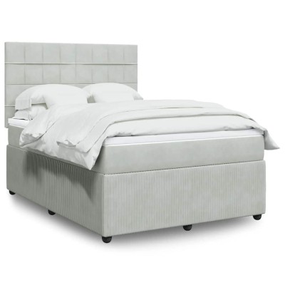 vidaXL Pat box spring cu saltea, gri deschis, 140x200 cm, catifea 3294658 foto