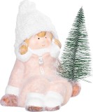 Figurina decorativa de Craciun cu fetita si bradut, teracota, 17 cm