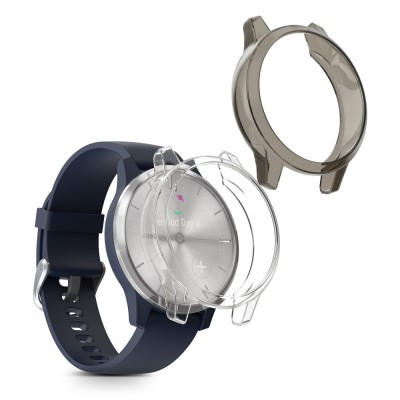 Set 2 Huse Kwmobile pentru Garmin Vivomove 3S, Transparent/Negru, Silicon, KWM000024UL002C foto