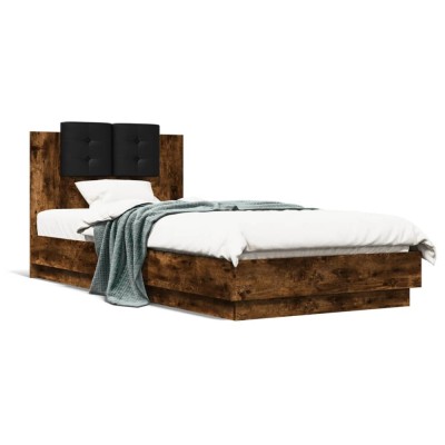 vidaXL Cadru de pat cu tăblie stejar fumuriu 100x200 cm lemn prelucrat 3209937 foto