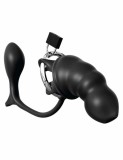 Cusca Pentru Penis/ Dispozitiv de Castitate Cu Dop Anal Ass-gasm Cock Blocker, Negru