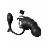 Cusca Pentru Penis/ Dispozitiv de Castitate Cu Dop Anal Ass-gasm Cock Blocker, Negru