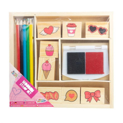 Set creativ - Stampile din lemn cu tusiera (inimioare) PlayLearn Toys foto