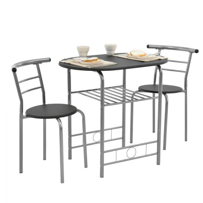 Set Bistro AABS-3301 masa cu 2 scaune negru/argintiu [en.casa] HausGarden Leisure