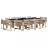 Set mobilier gradina cu perne, 15 piese, bej combinat poliratan