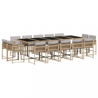 Set mobilier gradina cu perne, 15 piese, bej combinat poliratan foto