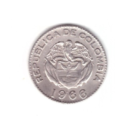 Moneda Columbia 10 centavos 1966, cu eroare de batere, matrita crapata foto