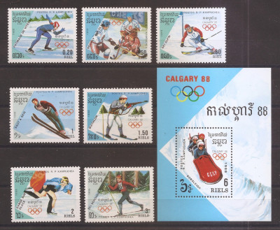 Cambogia 1988 - Jocurile Olimpice de iarnă - Calgary, Serie + colita, MNH foto