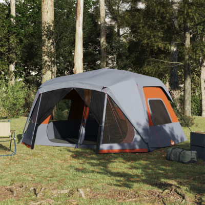 vidaXL Cort de camping pentru 10 persoane, gri/portocaliu, impermeabil foto