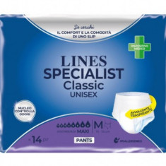 Scutece pentru adulti tip chilot Lines Specialist Classic Maxi, 8 picaturi, marimea M, 14 bucati, unisex