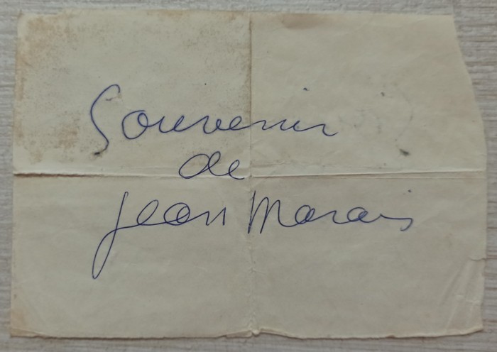 Dedicatie oferita unui fan roman de Jean Marais, semnatura originala