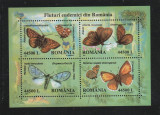 Romania 2002-Fauna,Insecte,Fluturi,bloc 4 valori dantelate,MNH