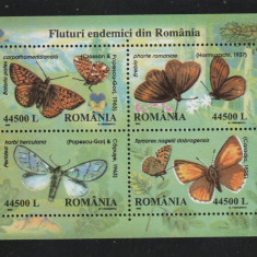 Romania 2002-Fauna,Insecte,Fluturi,bloc 4 valori dantelate,MNH