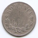Romania 1 Leu 1874 - Carol I, Argint 5 g/835, 23 mm, KM-10
