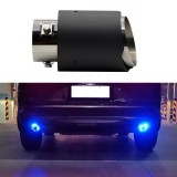 Ornament Toba Esapament Auto Universal cu LED Albastru, Inox &amp; Fibra Carbon, 16x9cm, Montaj Facil