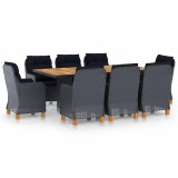 Cumpara ieftin Set mobilier exterior cu perne, 9 piese, gri inchis, poliratan