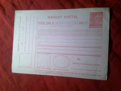 Mandat Postal necirculat cu Timbru fix 3 lei Mihai foto