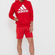 adidas hanorac de bumbac bărbați, culoarea roșu, cu glugă, cu imprimeu IC9365