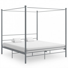 Cadru de pat cu baldachin, gri, 200x200 cm, metal foto