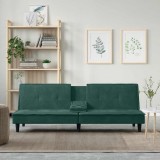 vidaXL Canapea extensibilă cu suporturi de pahar verde &icirc;nchis, catifea